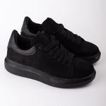 Chunky Sole Suede Trainer in Black