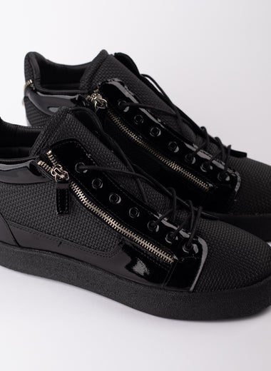 Black High-top Patent Leather Zip Detail Trainer