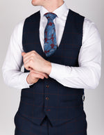 Edinson - Navy Wine Check Single Breasted Waistcoat