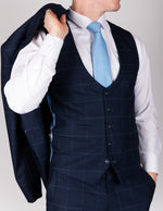 Edinson - Navy Sky Check Single Breasted Waistcoat