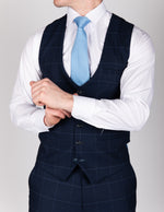 Edinson - Navy Sky Check Single Breasted Waistcoat