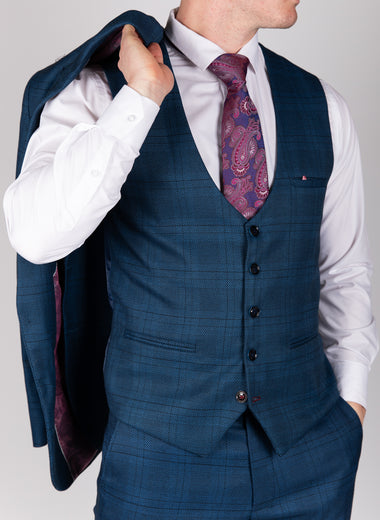 Jerry - Blue Check Single Breasted Waistcoat