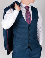 Jerry - Blue Check Single Breasted Waistcoat