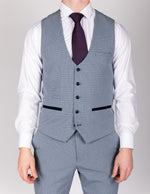 Bromley - Sky Blue Single Breasted Check Waistcoat