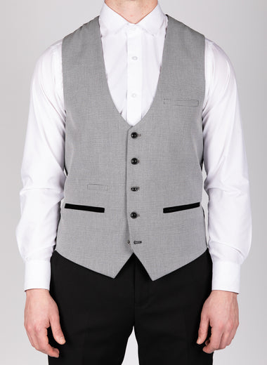 Bromley - Silver Grey Single Breasted Check Waistcoat