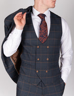 Jenson - Marine Navy Check Double Breasted Waistcoat