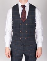 Jenson - Marine Navy Check Double Breasted Waistcoat