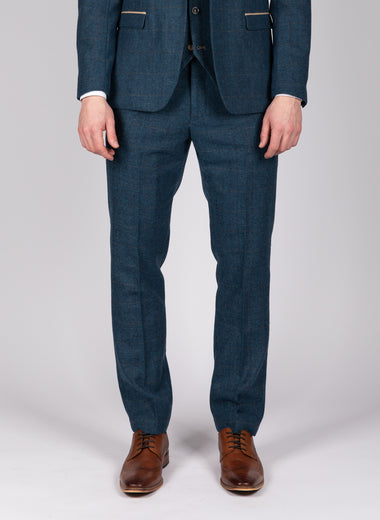 Dion - Blue Tweed Check Trousers