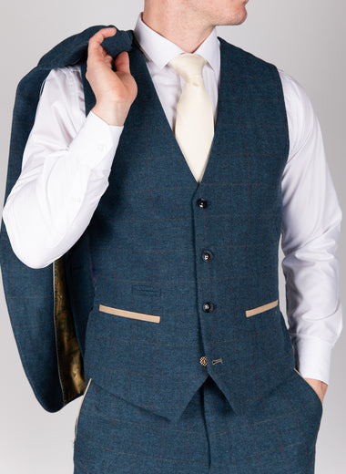 Dion - Blue Tweed Check Waistcoat