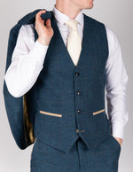 Dion - Blue Tweed Check Waistcoat