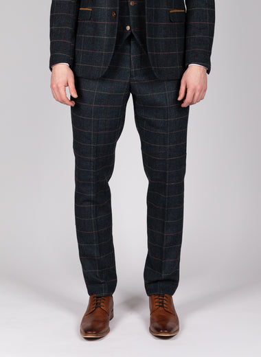 Eton - Navy Blue Tweed Check Trousers