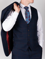 Edinson - Navy Wine Check Single Breasted Waistcoat