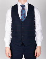 Edinson - Navy Wine Check Single Breasted Waistcoat