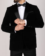 Black Milano Couture Velvet Peak-Lapel Blazer