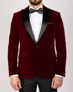 Wine Milano Couture Velvet Peak-Lapel Blazer