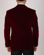 Wine Milano Couture Velvet Peak-Lapel Blazer