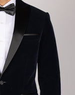 Navy Milano Couture Velvet Peak-Lapel Blazer