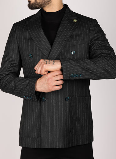 Black Milano Couture Pinstripe Double Breasted Blazer