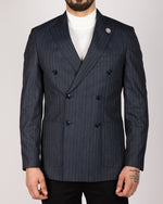 Navy Milano Couture Pinstripe Double Breasted Blazer