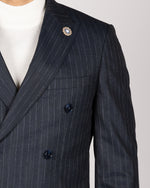 Navy Milano Couture Pinstripe Double Breasted Blazer