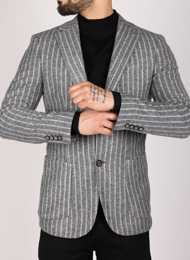 Grey Milano Couture Pinstripe Wool Blazer