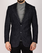 Navy Milano Couture Pinstripe Wool Blazer