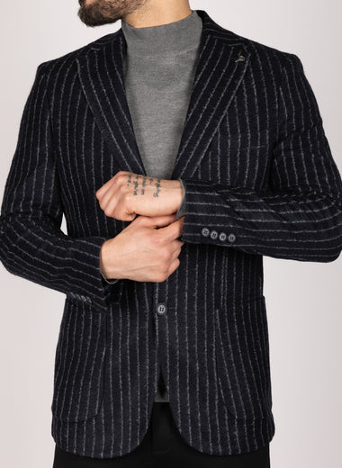 Navy Milano Couture Pinstripe Wool Blazer