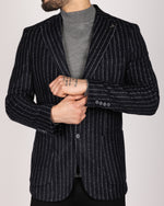 Navy Milano Couture Pinstripe Wool Blazer