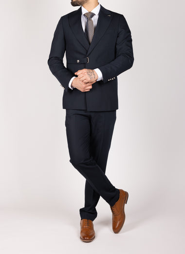 Navy Milano Couture Single-Breasted Buckle Suit