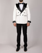 White Milano Couture Double Breasted Peak-Lapel Tuxedo Suit