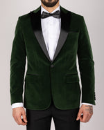 Green Milano Couture Velvet Peak-Lapel Blazer