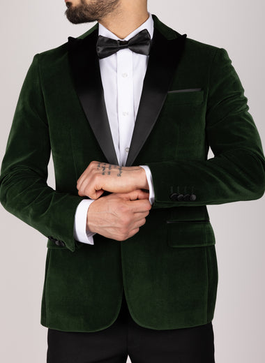 Green Milano Couture Velvet Peak-Lapel Blazer