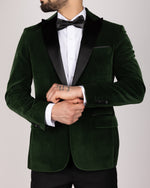 Green Milano Couture Velvet Peak-Lapel Blazer