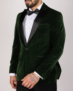 Green Milano Couture Velvet Peak-Lapel Blazer