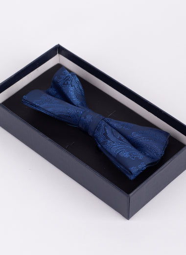 Marc Darcy Paisley - Navy Bow Tie & Pocket Square Set