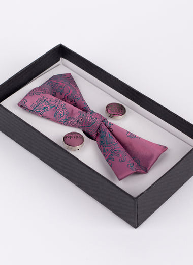 Marc Darcy Paisley - Pink Bow Tie & Pocket Square Set