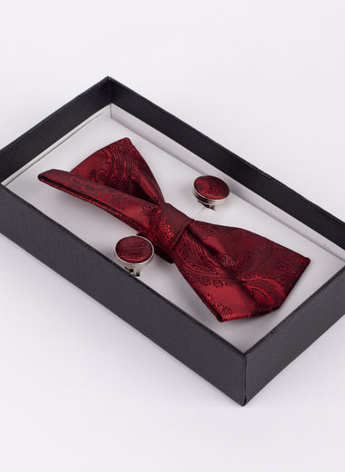 Marc Darcy Paisley - Wine Bow Tie & Pocket Square Set