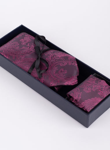 Marc Darcy Paisley - Berry Tie & Pocket Square Set