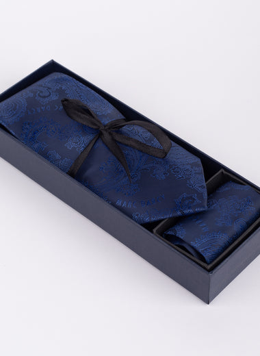 Marc Darcy Paisley - Navy Tie & Pocket Square Set