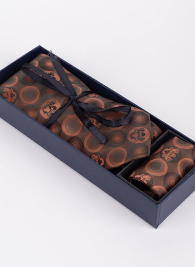 Marc Darcy Bubbles - Orange Brown Tie & Pocket Square Set