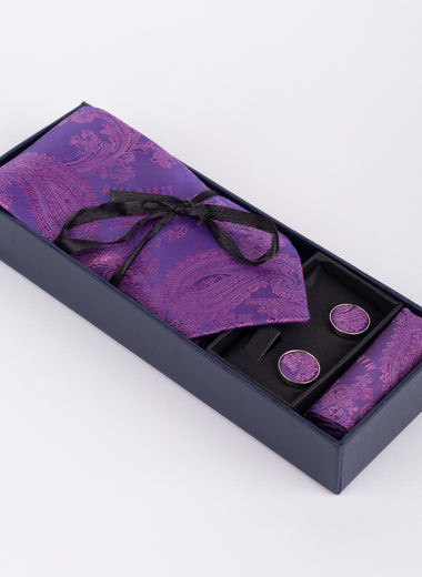 Marc Darcy Paisley - Purple Tie & Pocket Square Set