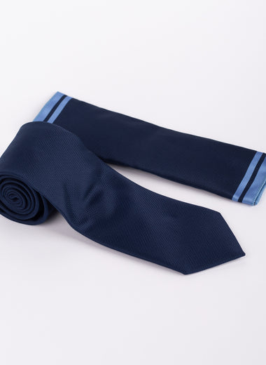 Milano Couture Navy Textured Tie & Pocket Square Set