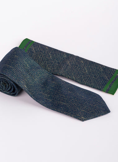 Milano Couture Navy/Green Houndstooth Tie & Pocket Square Set