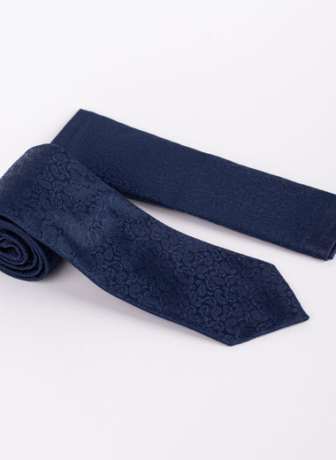 Milano Couture Navy Mini Paisley Pattern Tie & Pocket Square Set