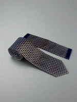 Milano Couture Navy/Gold Check Tie & Pocket Square Set