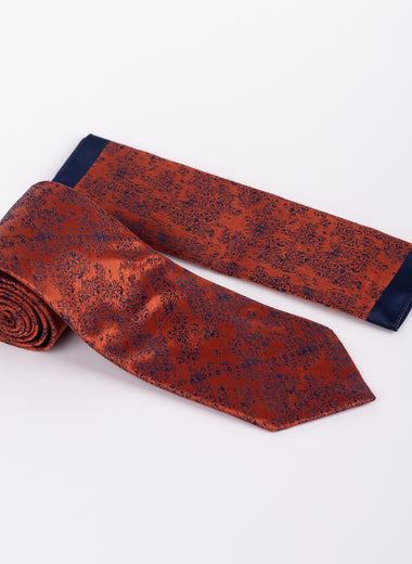 Milano Couture Orange/Navy Floral Tie & Pocket Square Set