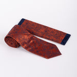 Milano Couture Orange/Navy Floral Tie & Pocket Square Set