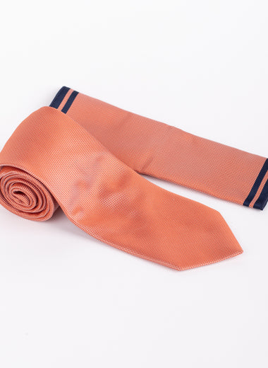 Milano Couture Orange/Navy Houndstooth Tie & Pocket Square Set