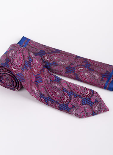 Milano Couture Purple/Blue Paisley Tie & Pocket Square Set