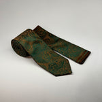 Milano Couture Olive/Brown Paisley Pattern Tie & Pocket Square Set